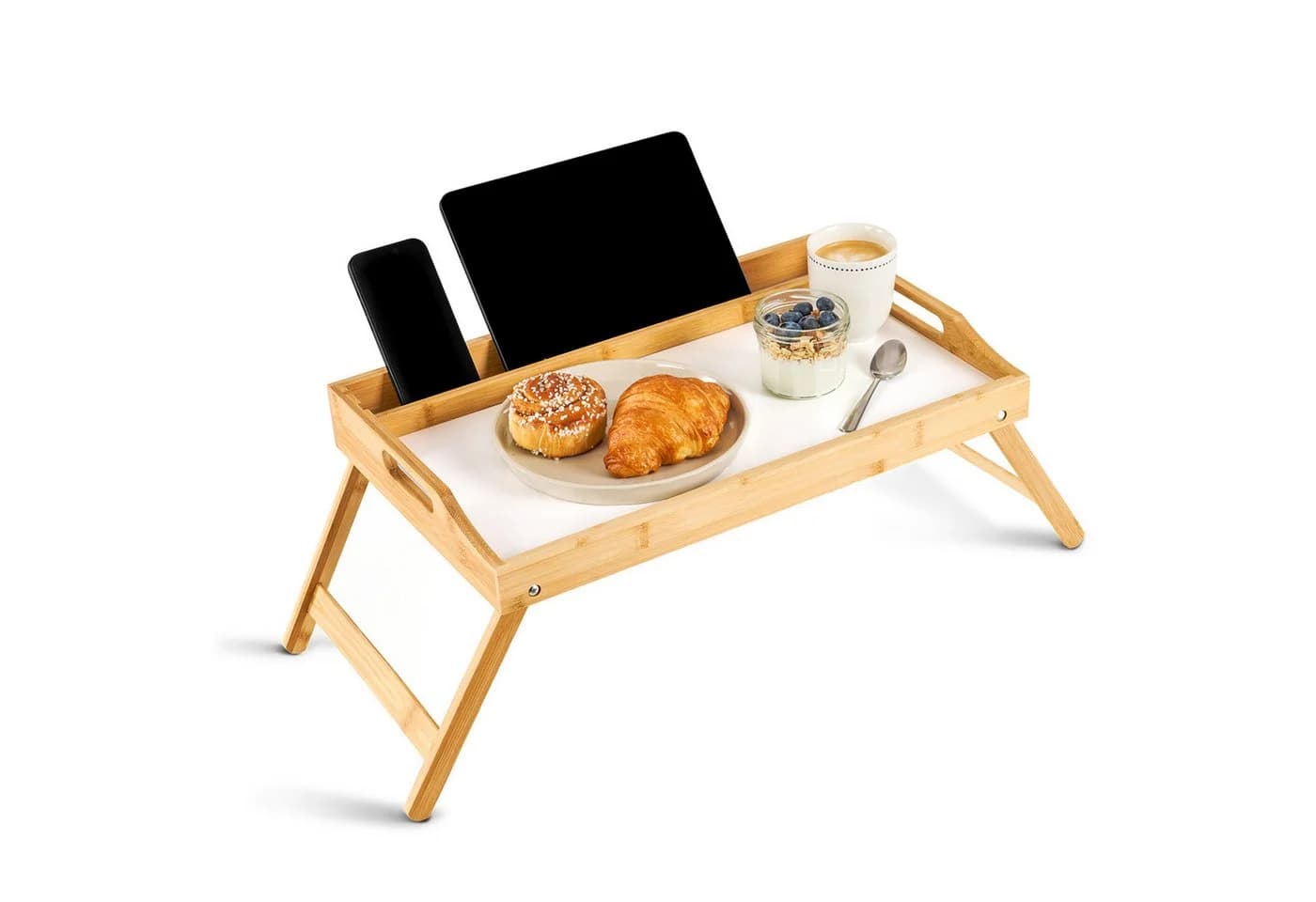 Blumtal Tabletttisch Betttablett Bambus mit Handyhalterung Weiß - Bild 2