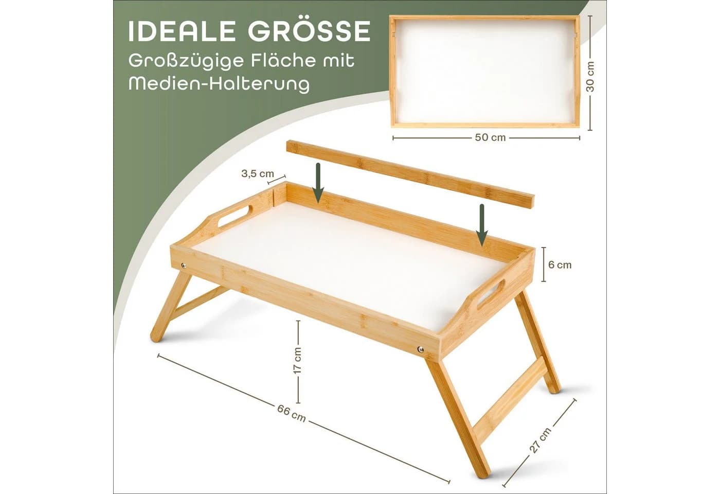 Blumtal Tabletttisch Betttablett Bambus mit Handyhalterung Weiß - Bild 3
