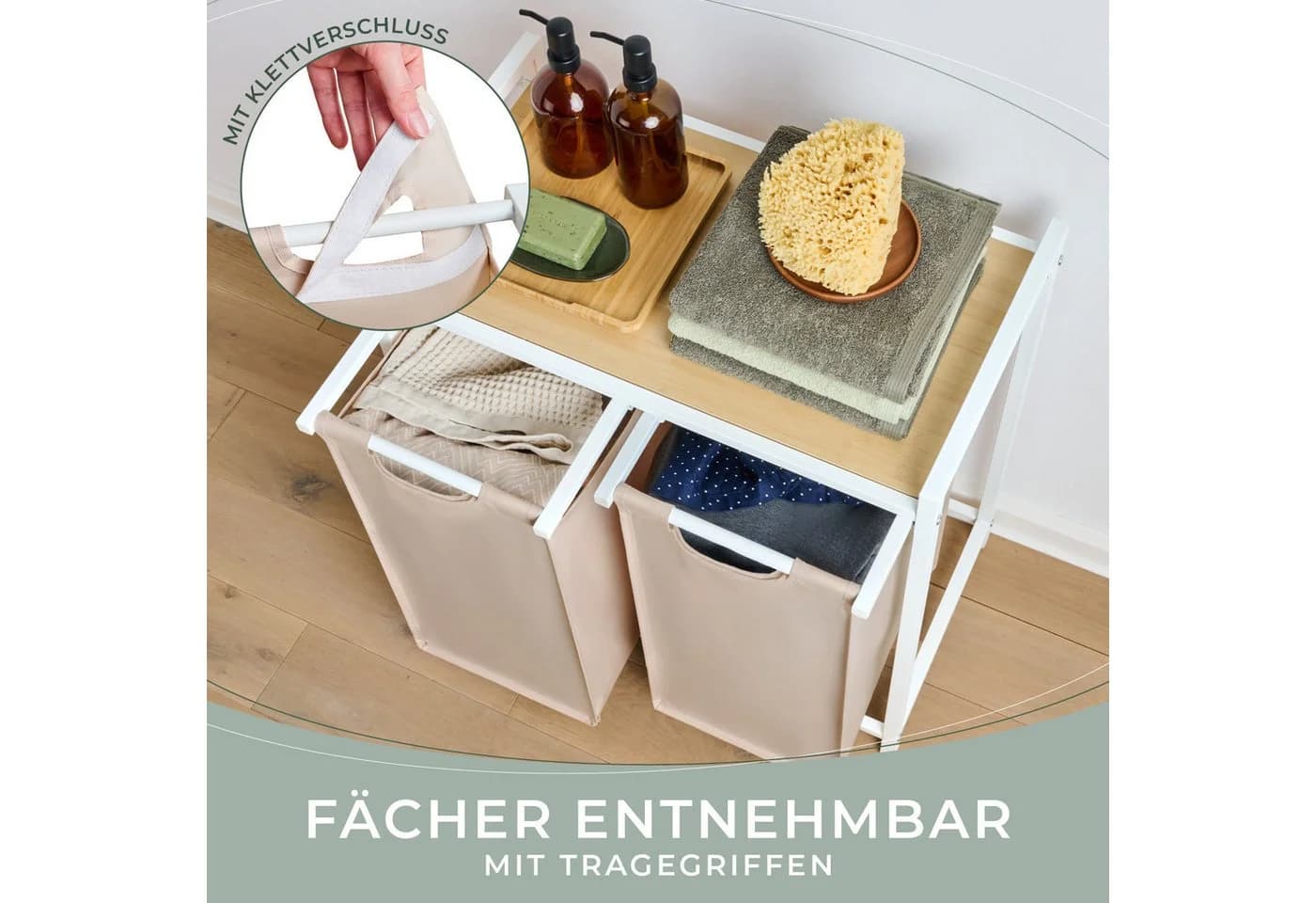 Blumtal Ausziehwäschekorb 2-4 Fächer Wäschesammler mit Ablage Metallrahmen - Bild 4