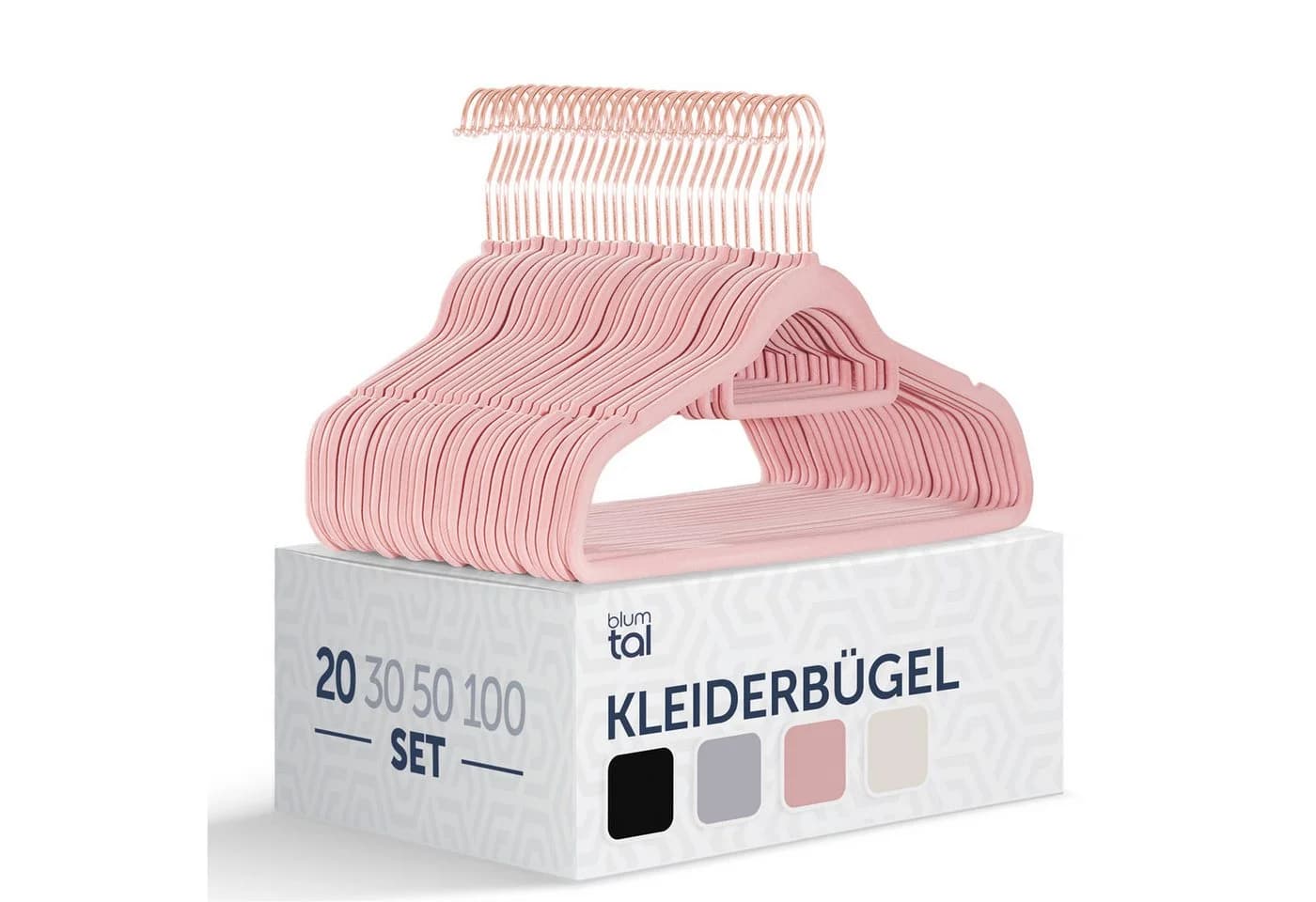 Blumtal Kleiderbügel Set 20-tlg. Rosa Samtoptik Rutschfest 360° drehbar
