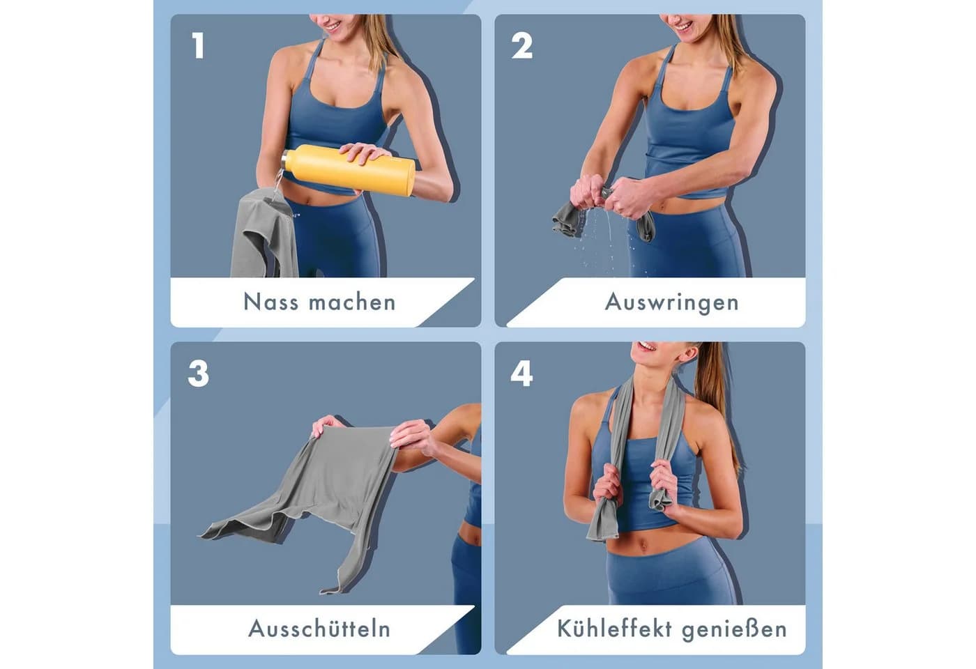 Blumtal Sporthandtuch mit Kühlfunktion Grau Mikrofaser 3er-Pack - Bild 3