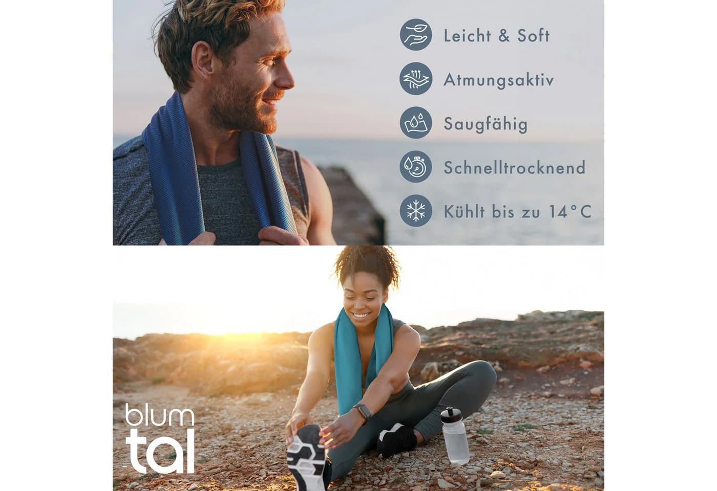 Blumtal Sporthandtuch mit Kühlfunktion Grau Mikrofaser 3er-Pack - Bild 4