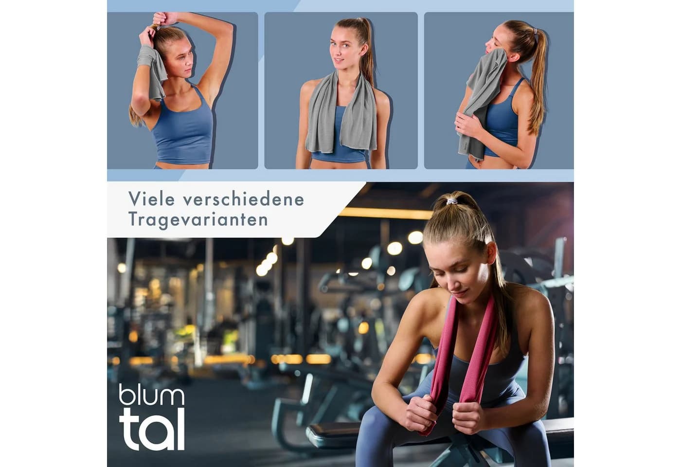 Blumtal Sporthandtuch mit Kühlfunktion Grau Mikrofaser 3er-Pack - Bild 5