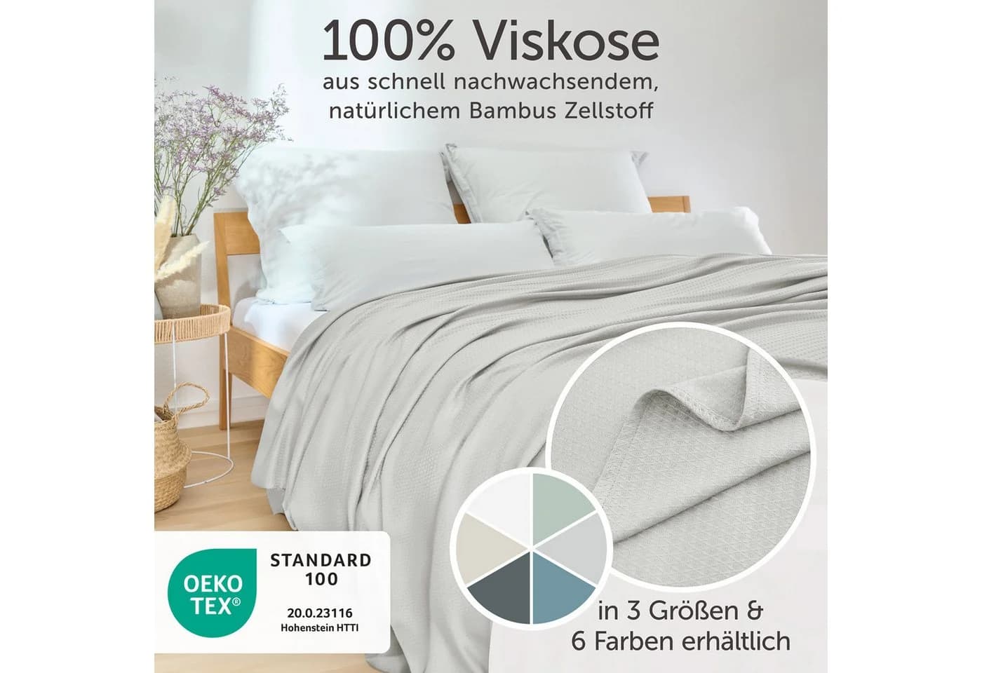 Blumtal Microfaserbettdecke Kühldecke Sommerdecke Bambus Grau