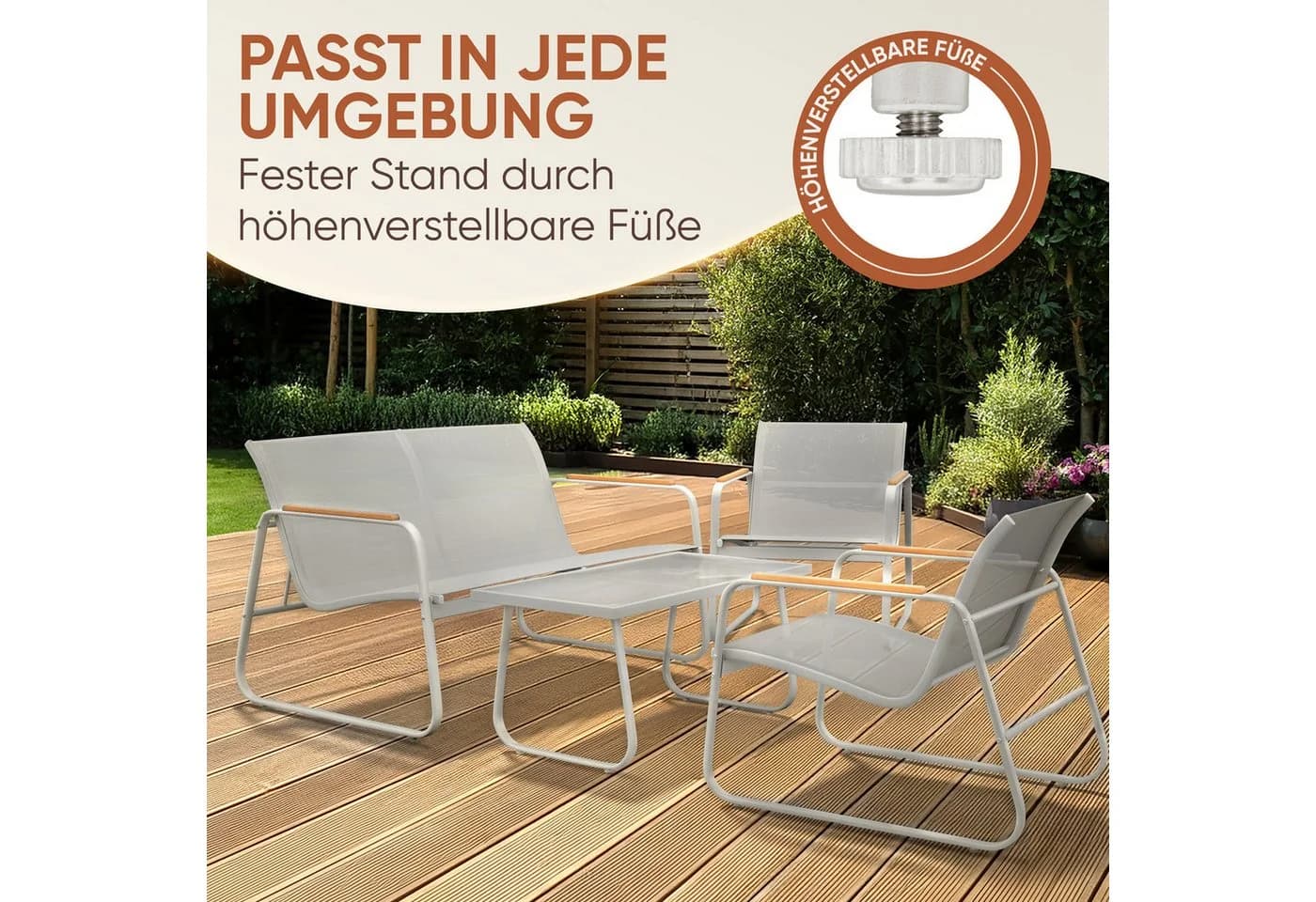 Blumtal Gartenlounge-Set 4-tlg. Grau Stahl Glas - Bild 4