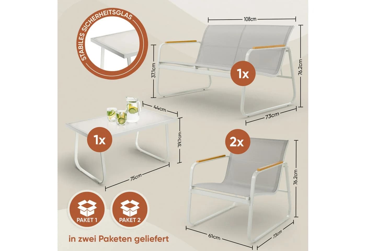 Blumtal Gartenlounge-Set 4-tlg. Grau Stahl Glas - Bild 5
