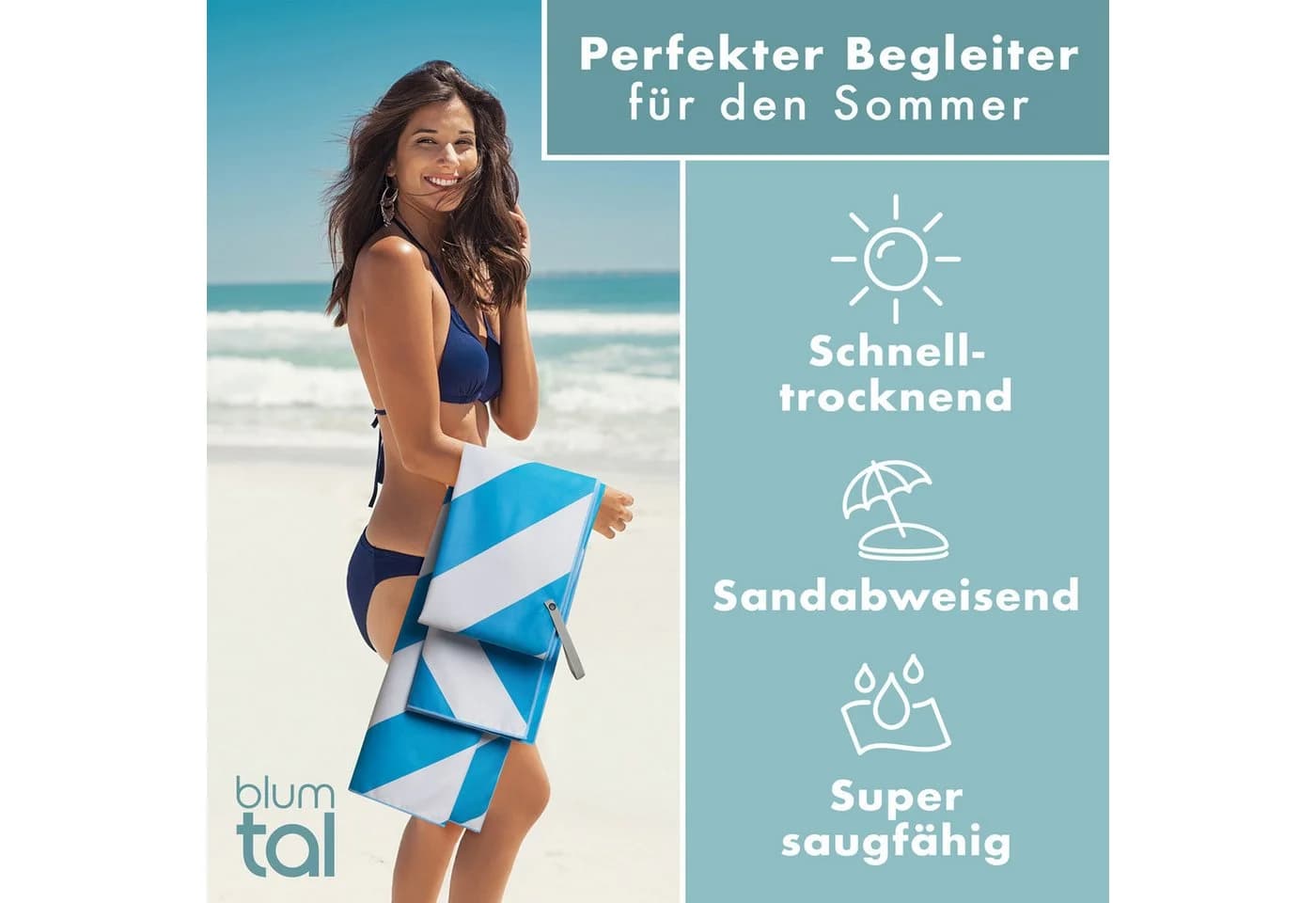 Blumtal Strandhandtuch Mikrofaser Türkis Wellen-Muster - Bild 4