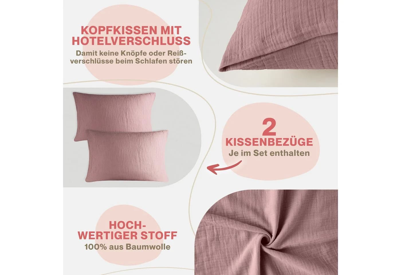 Blumtal Musselin Kissenbezug 2 Stück 100% Baumwolle - Bild 4