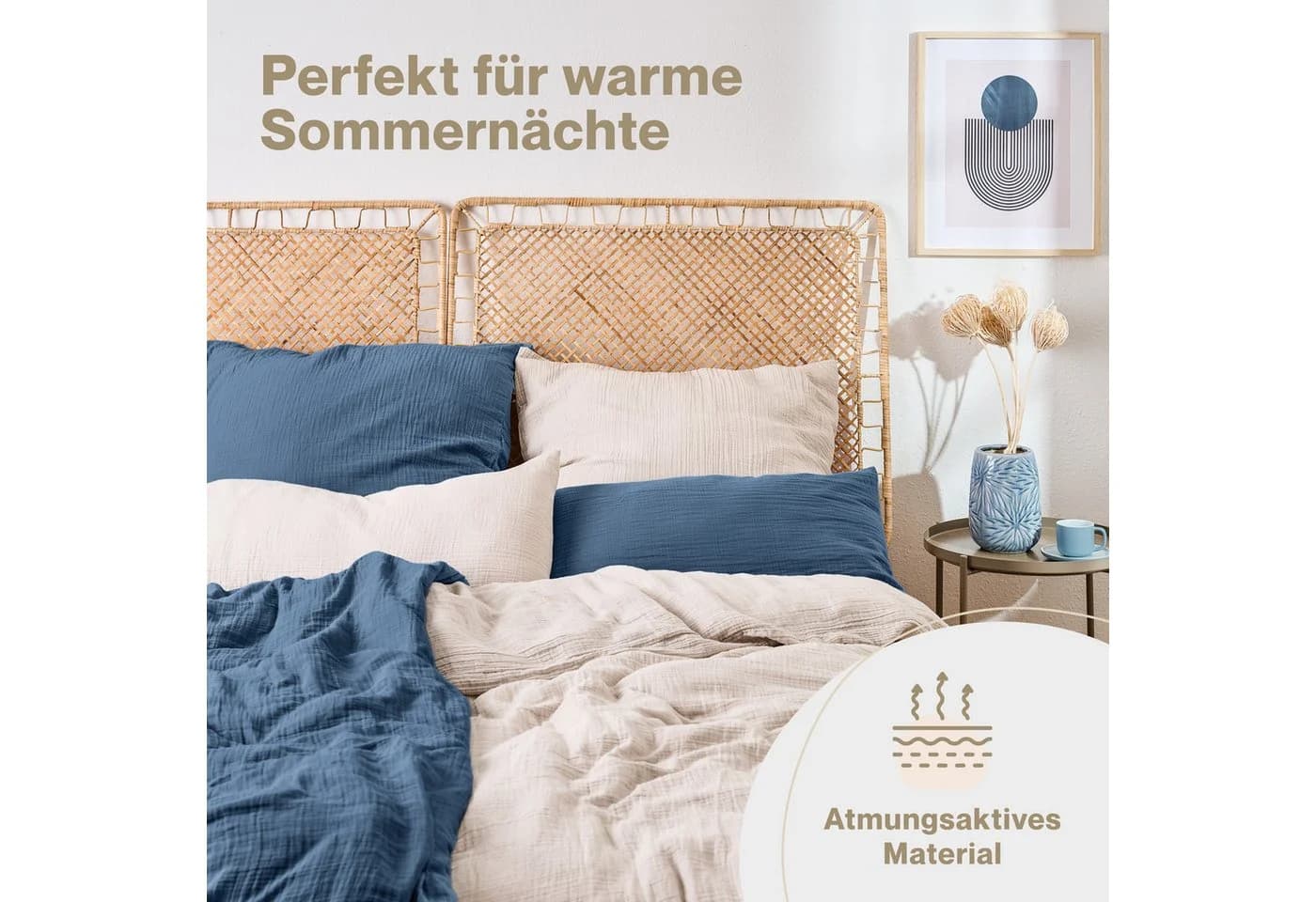 Blumtal Bettwäsche Musselin 100% Baumwolle Dunkelblau Set - Bild 3