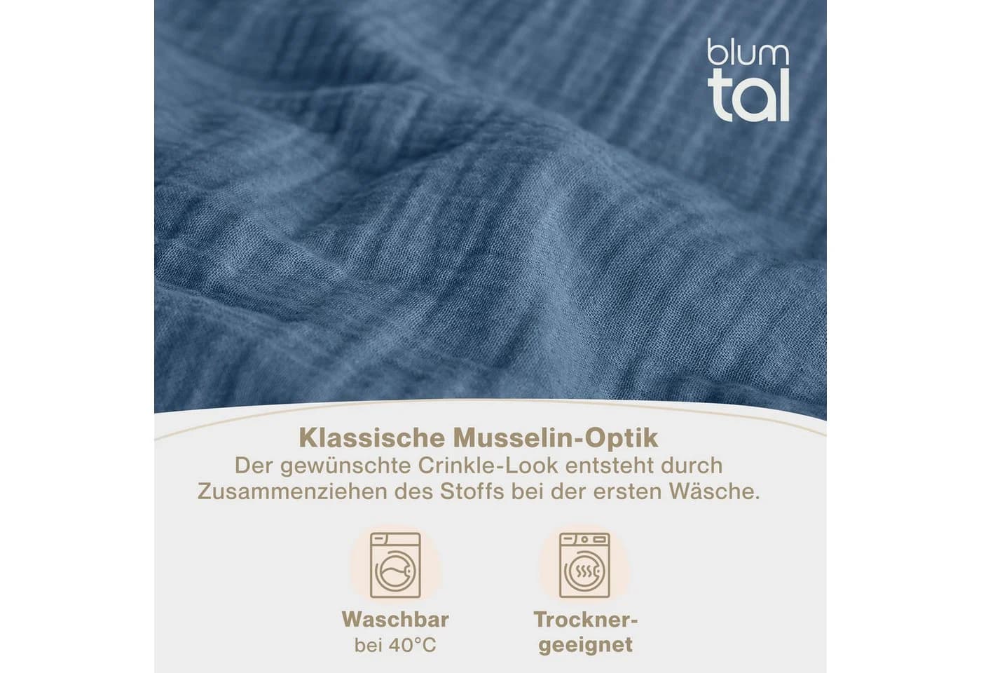 Blumtal Bettwäsche Musselin 100% Baumwolle Dunkelblau Set - Bild 5