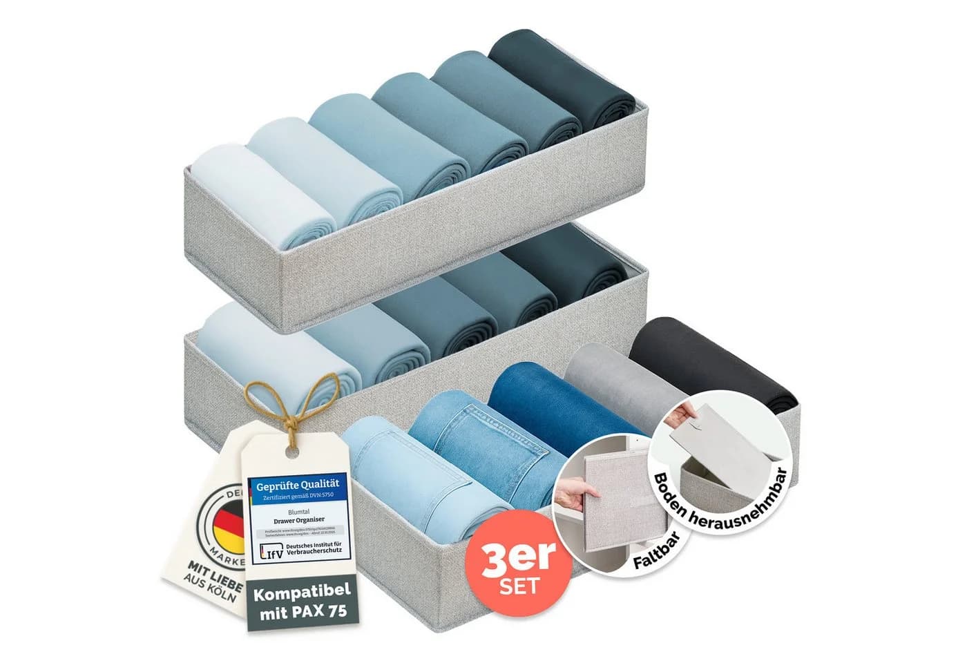 Blumtal Faltbox Organizer Set für IKEA HEMNES MALM PAX Grau - Bild 2