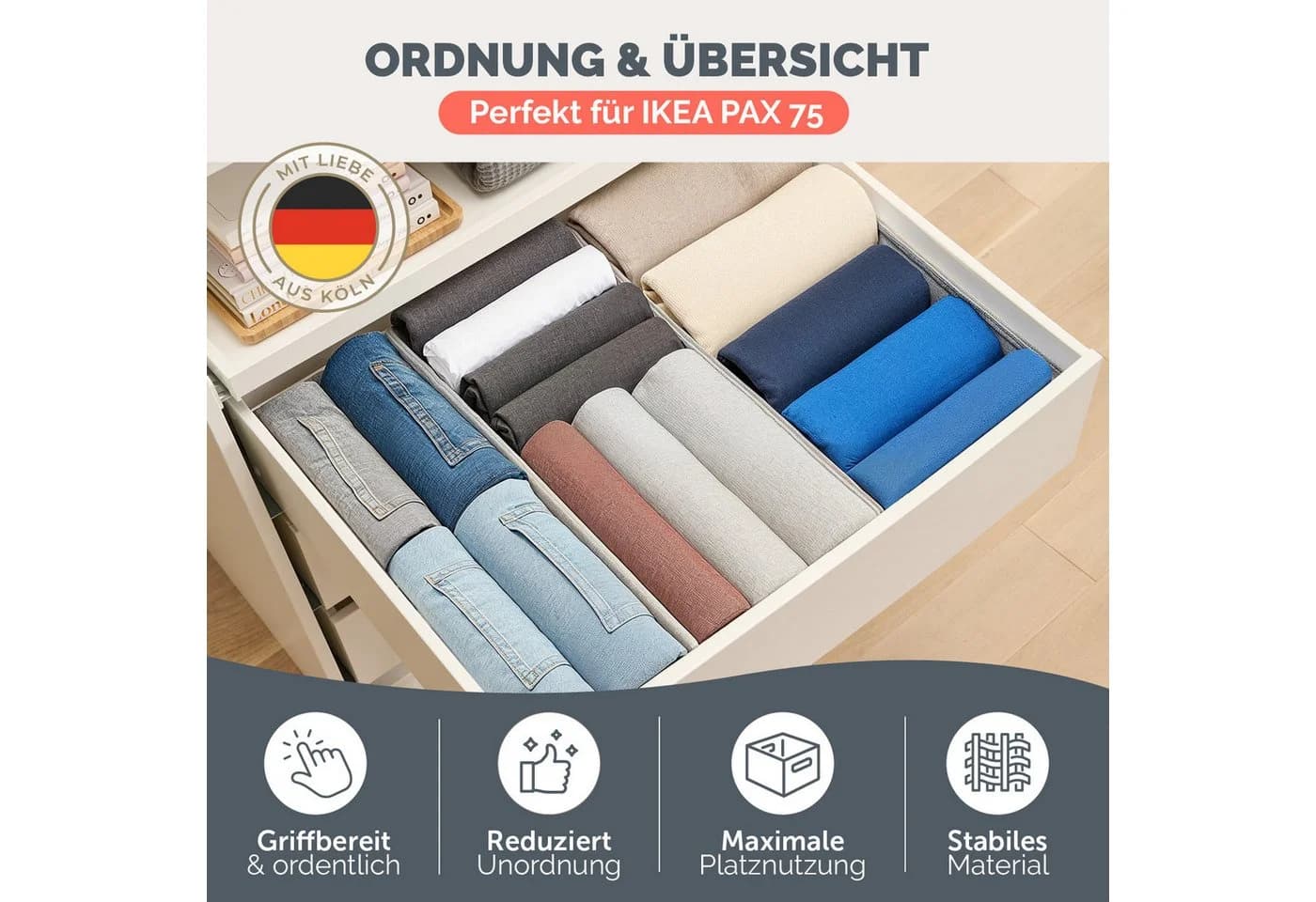Blumtal Faltbox Organizer Set für IKEA HEMNES MALM PAX Grau - Bild 3