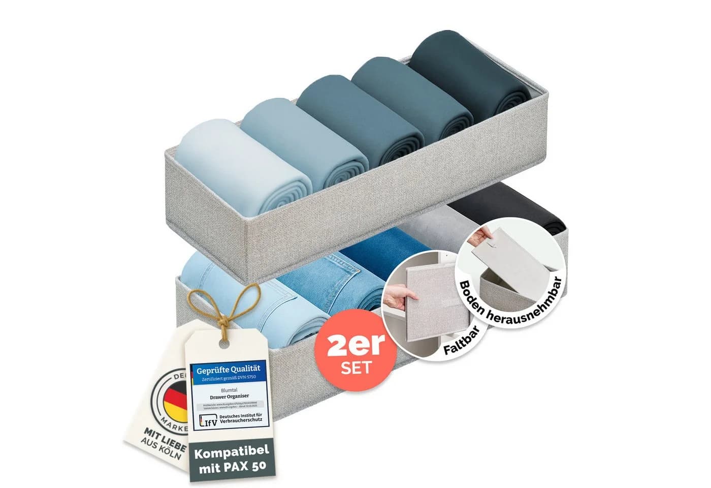 Blumtal Faltbox HEMNES, MALM, PAX Organizer Ordnungssystem Kleiderschrank (2 St), Faltboxen für BHs, T-Shirts - Bild 2
