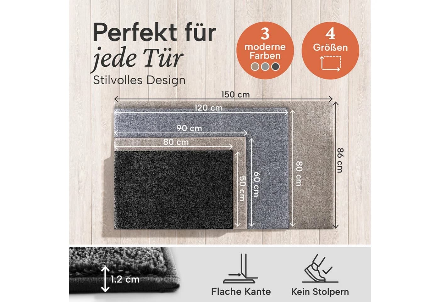 Blumtal Fußmatte Mikrofaser Schmutzfangmatte rutschfest innen - Bild 3