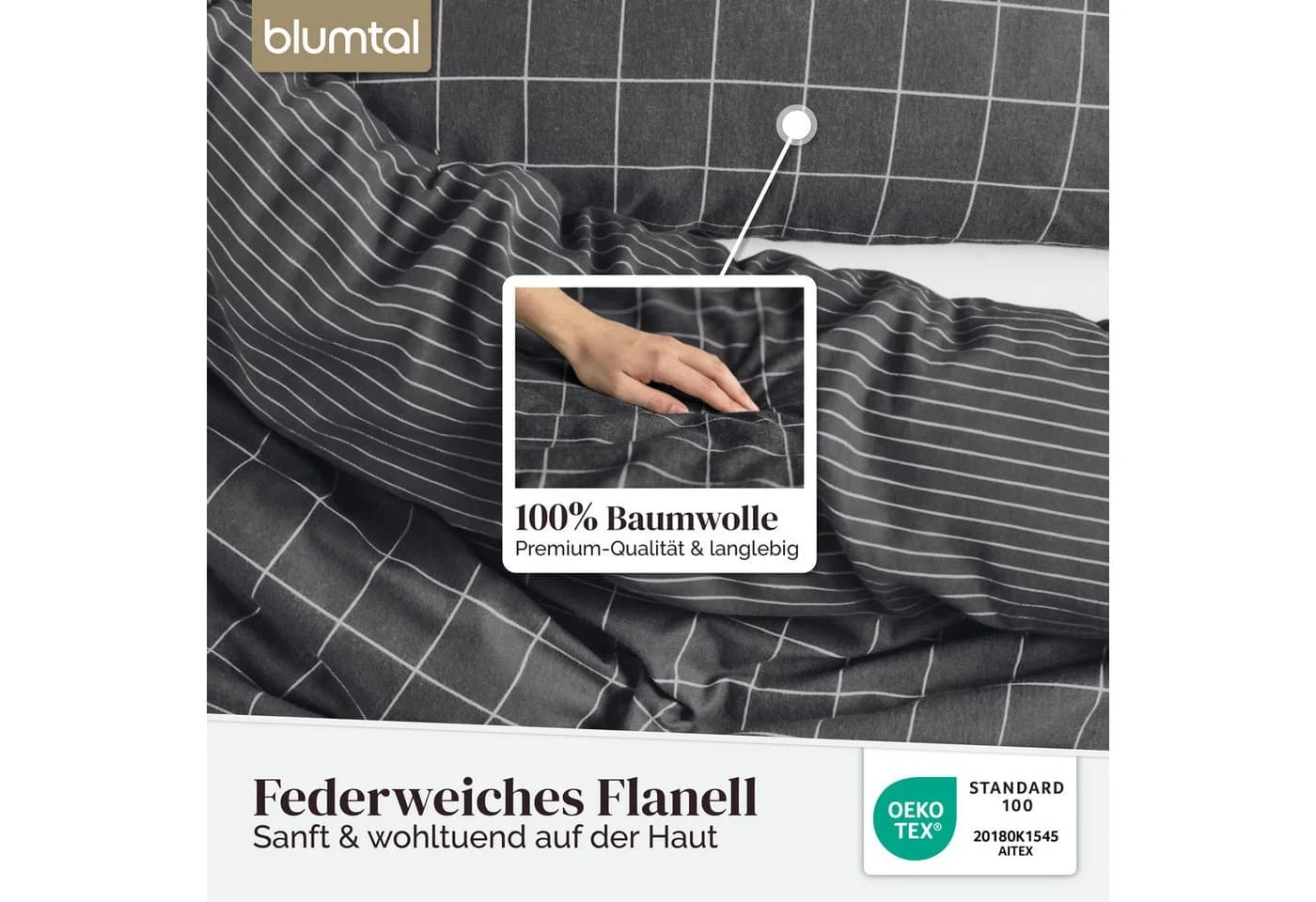 Blumtal Biber-Bettwäsche Grau 100% Baumwolle Flanell OEKO-TEX