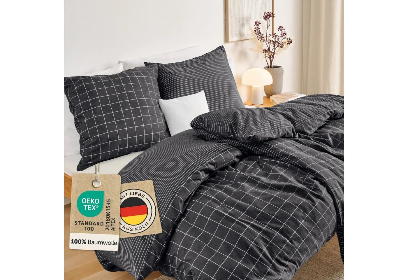 Blumtal Biber-Bettwäsche Grau 100% Baumwolle Flanell OEKO-TEX - Bild 2
