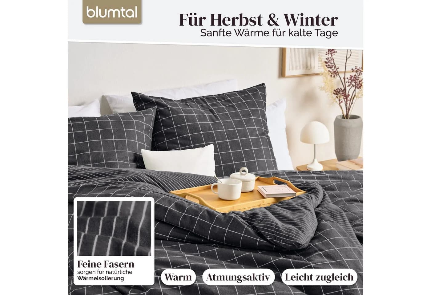 Blumtal Biber-Bettwäsche Grau 100% Baumwolle Flanell OEKO-TEX - Bild 3