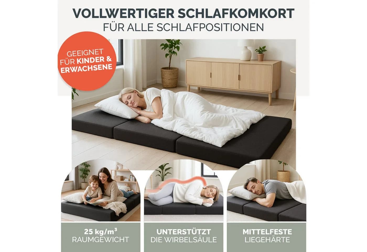 Blumtal Klappmatratze 3-teilig 14 cm Schaumstoff Gästematratze - Bild 4