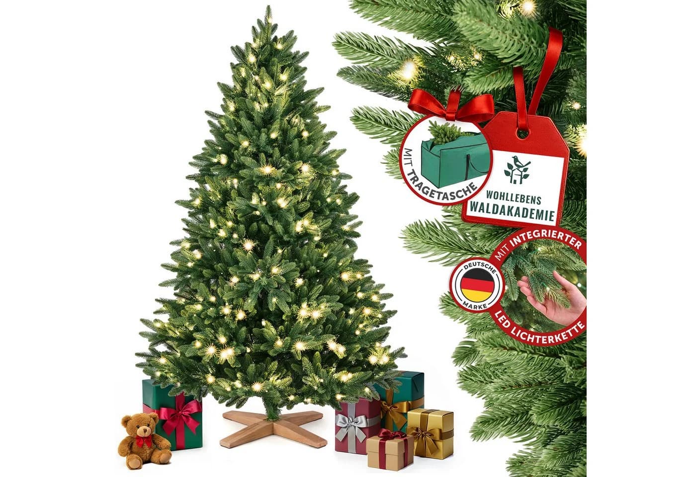 MERRY TREE Luxus Kunst-Tannenbaum 100% PE-Nadeln Holzfuß Skandinavisch Grün - Bild 2