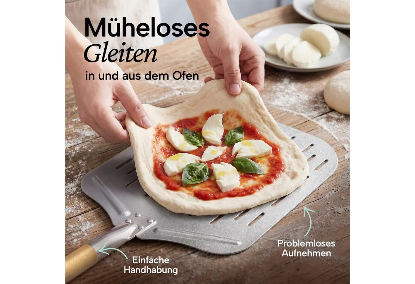 Blumtal Pizzaschieber Silber Aluminium & Edelstahl mit abnehmbarem Holzgriff - Bild 5