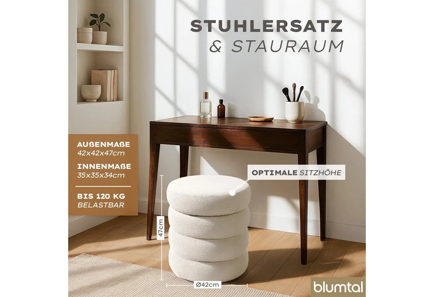 Blumtal Sitzhocker mit Stauraum Bouclé oder Velvet Bezug - Bild 3