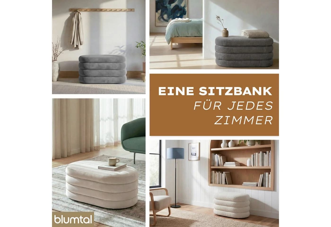 Blumtal Sitzhocker mit Stauraum und Bouclé-Bezug Grau - Bild 4