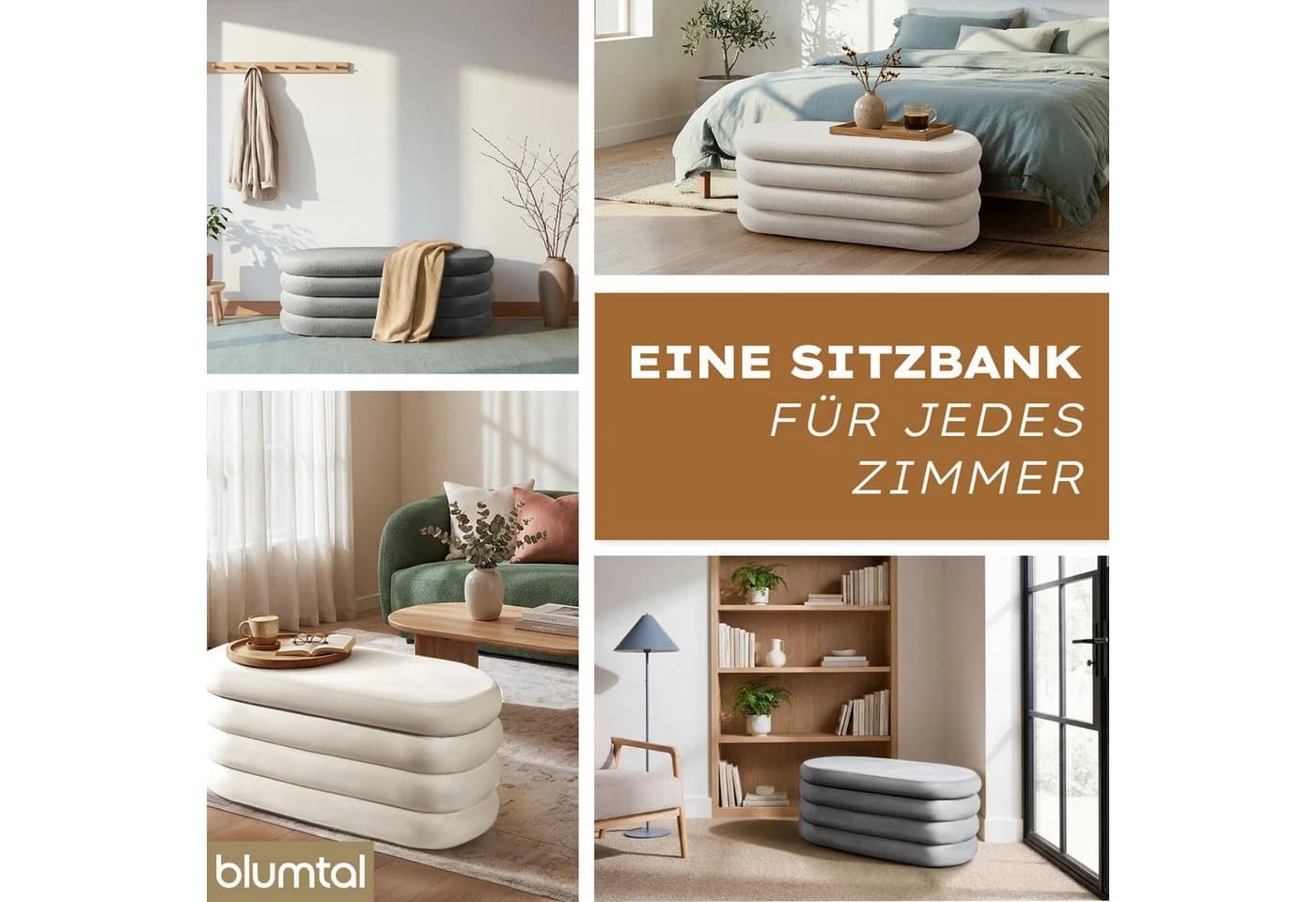 Blumtal Sitzhocker mit Stauraum - MDF, Bouclé oder Samt - Bild 4