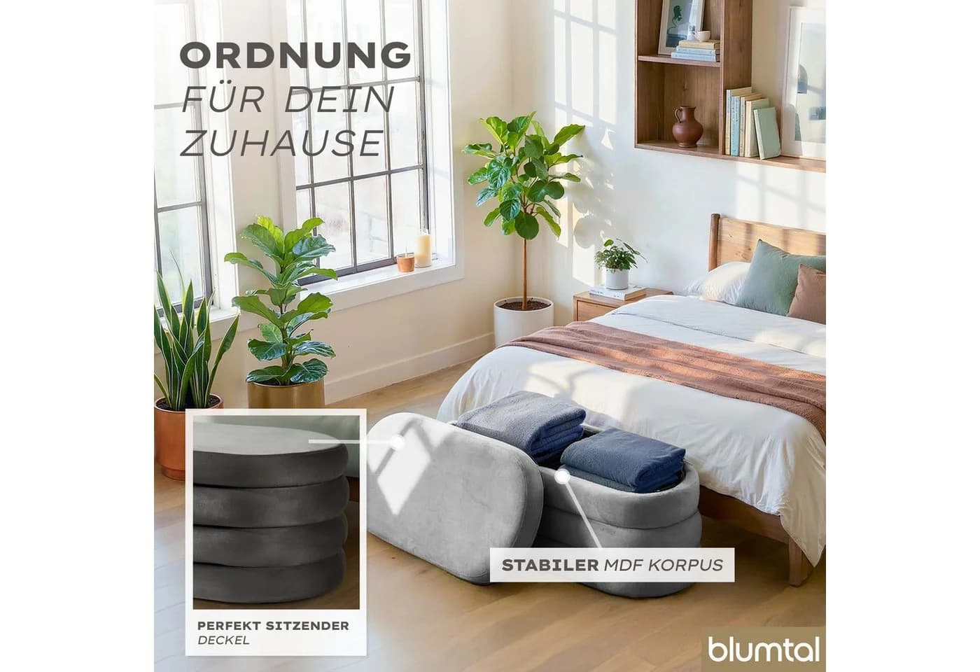 Blumtal Sitzhocker mit Stauraum Grau Samt - Bild 5