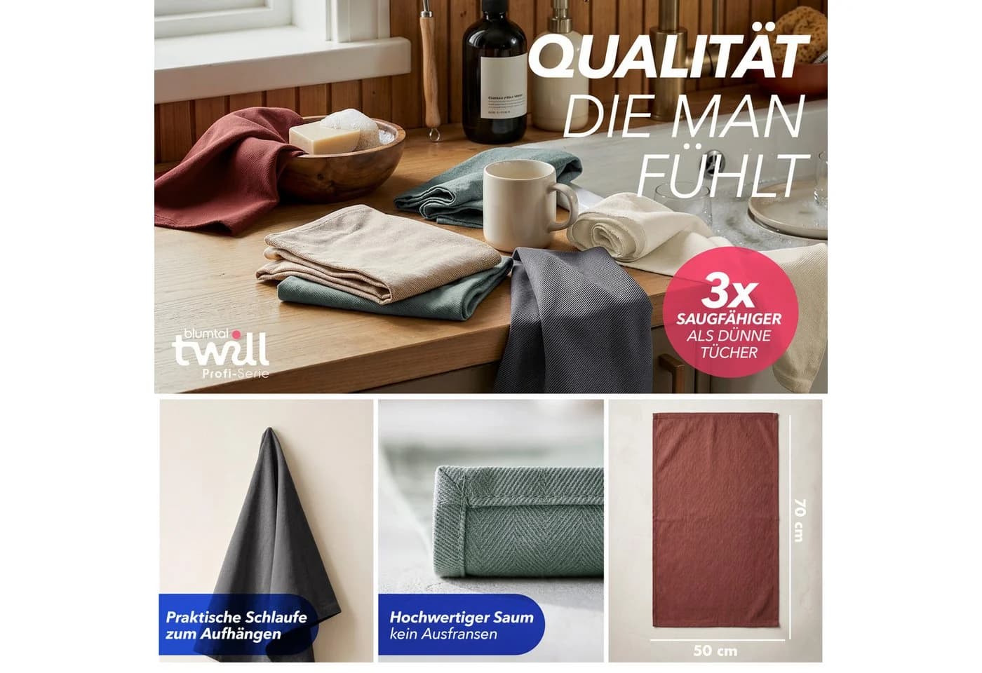 Blumtal Geschirrtuch 5er Set Anthrazit Premium Baumwolle - Bild 3