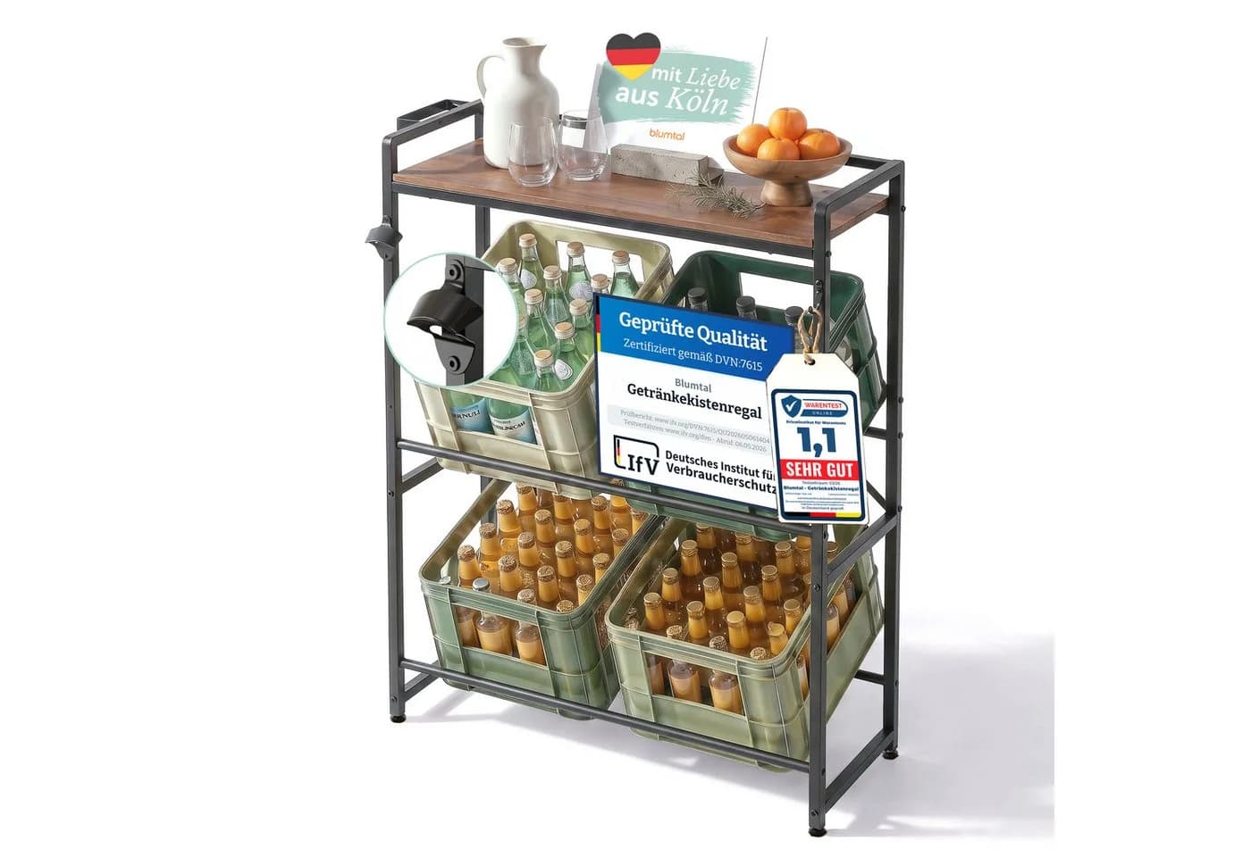 Blumtal Getränkekistenregal Metall mit Flaschenöffner Holzoptik Ablage - Bild 2