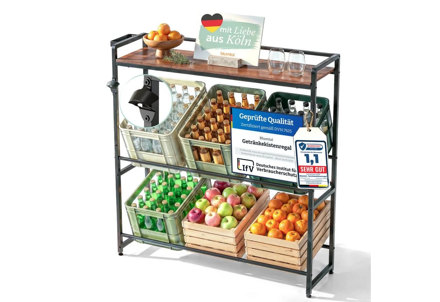 Blumtal Getränkekistenregal Metall Holzoptik mit Flaschenöffner - Bild 2