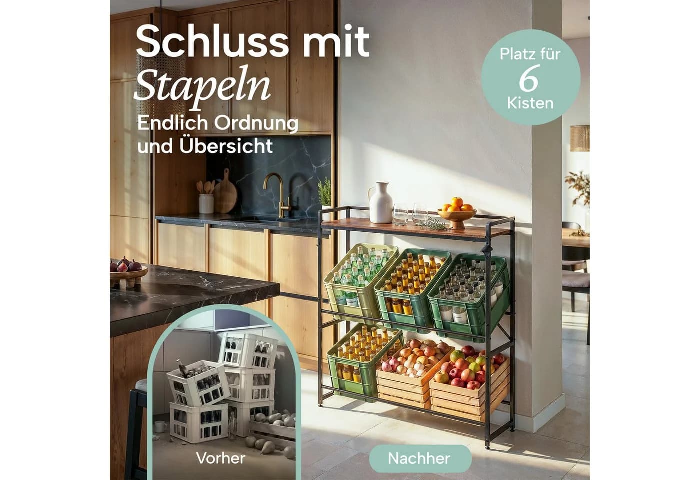 Blumtal Getränkekistenregal Metall Holzoptik mit Flaschenöffner - Bild 3