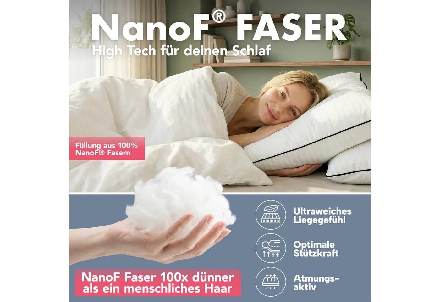 Blumtal Premium Kopfkissen mit anpassbarer Nanofaser-Füllung & Reißverschluss - Bild 4