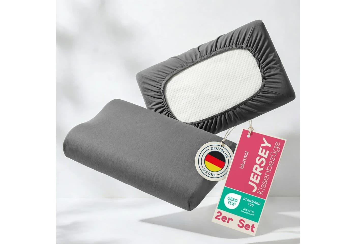 Blumtal Kissenbezug 2er Set Grau Baumwolle Elasthan - Bild 2