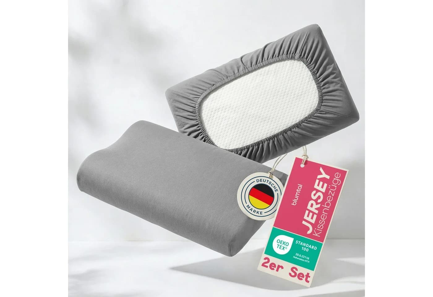 Blumtal Kissenbezug 2er Set Grau Baumwolle Elasthan - Bild 2