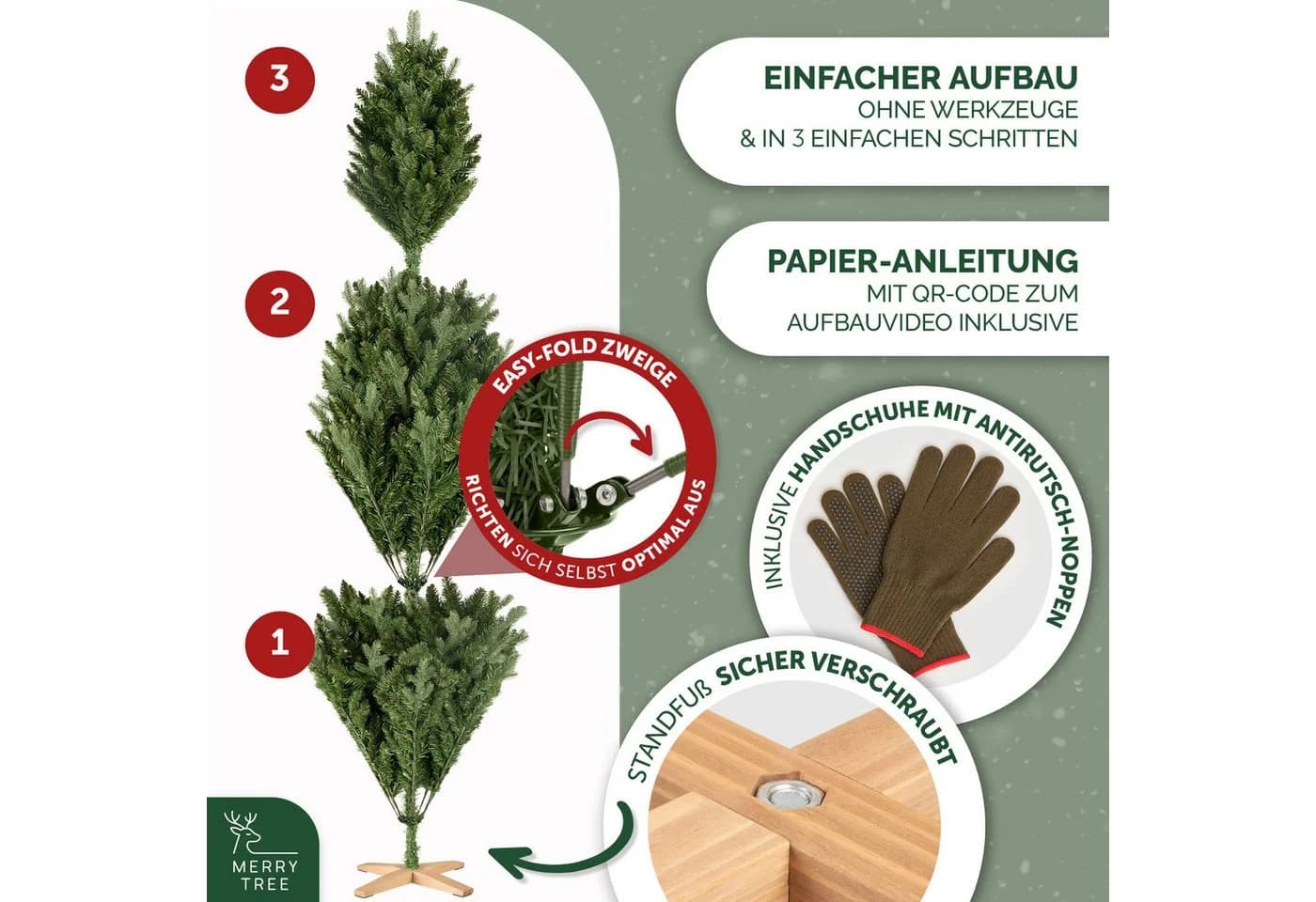 MERRY TREE Premium Künstlicher Weihnachtsbaum Nordmanntanne PE/PVC mit Holzfuß - Bild 4