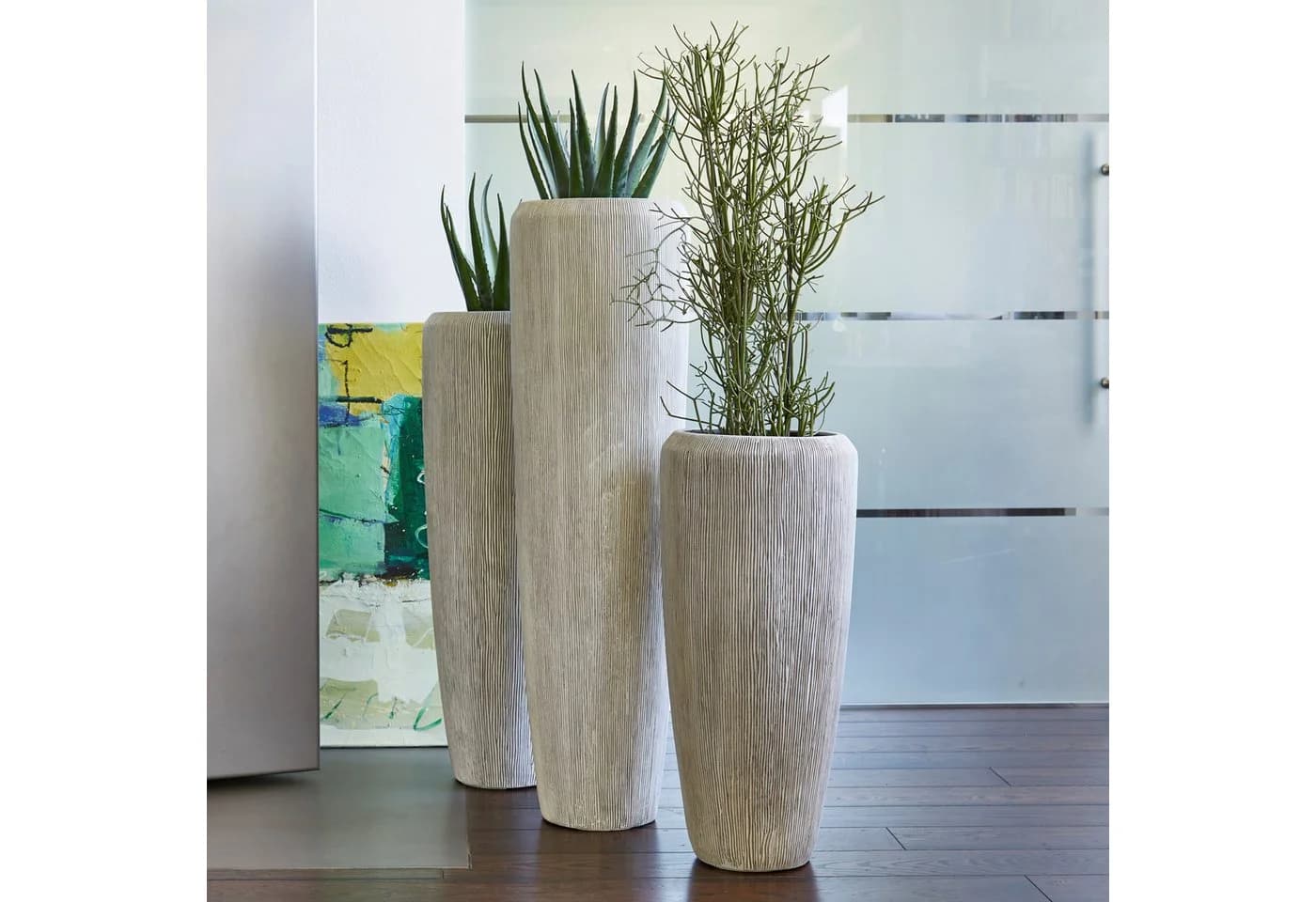 Flingora Bodenvase Esmee Grauweiß Fiberglas-Steingemisch