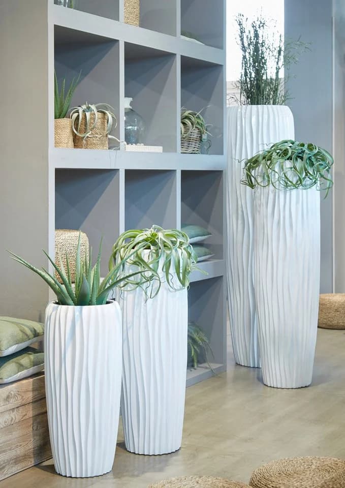 Flingora Bodenvase Minga Weiß Fiberglas-Steingemisch