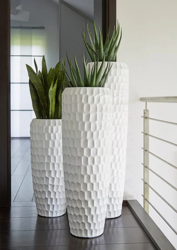 Flingora Bodenvase Celice Weiß Fiberglas Indoor Outdoor