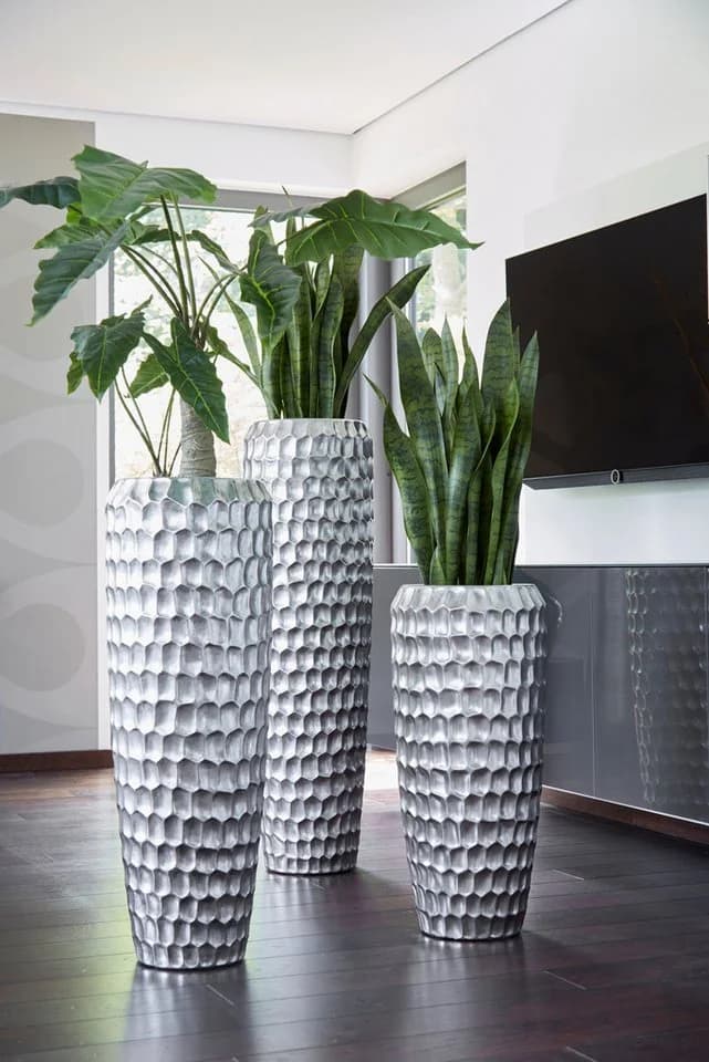 Flingora Bodenvase Celice Silber Fiberglas Indoor Outdoor
