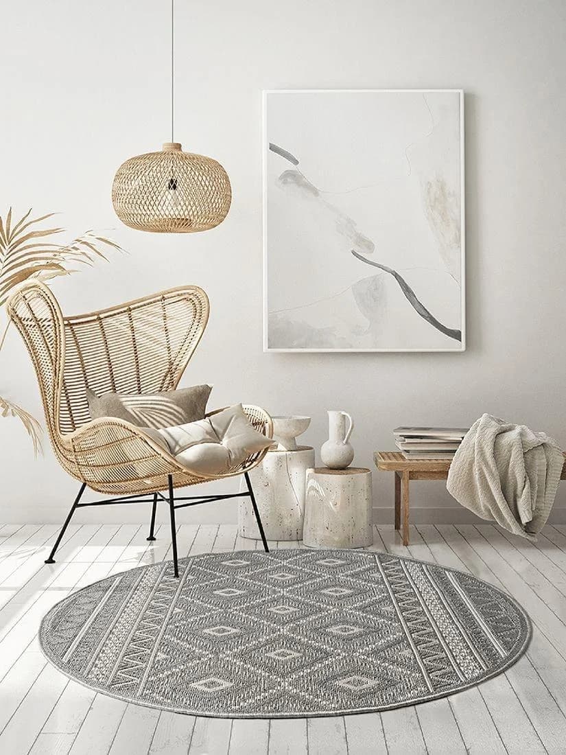 THE CARPET Teppich Calgary round Grau Geometrisch Outdoor