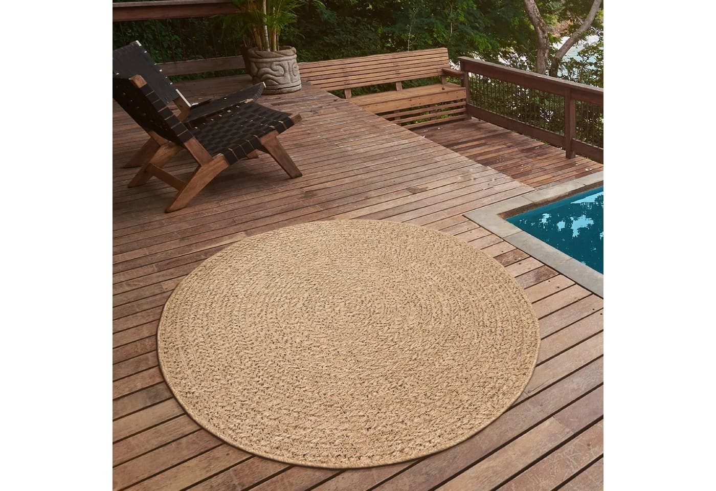THE CARPET Kansas Teppich Rund Beige Polypropylen Jute-Look Outdoor - Bild 2