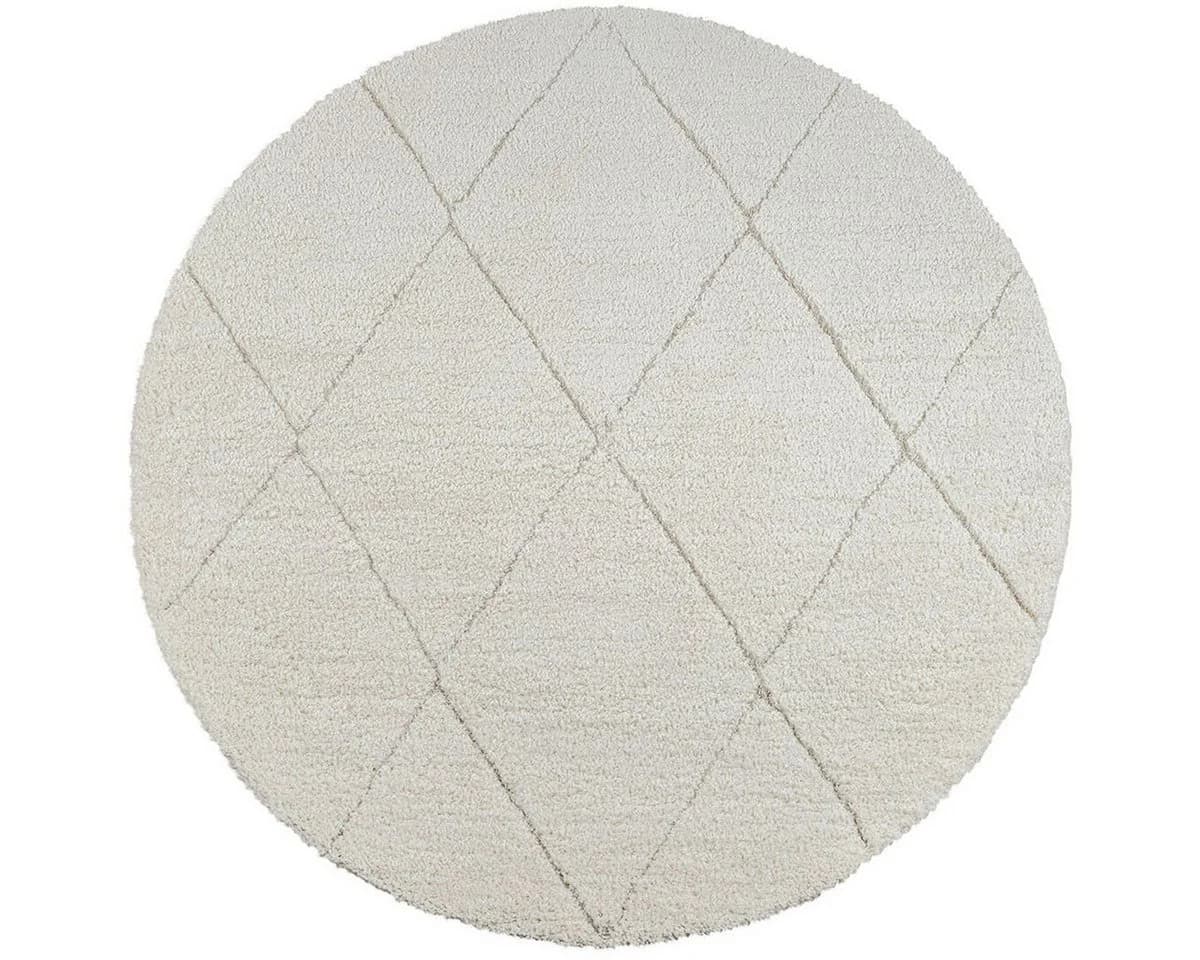 the carpet Bahar Shaggy Teppich Rund Creme Grau Skandinavisch