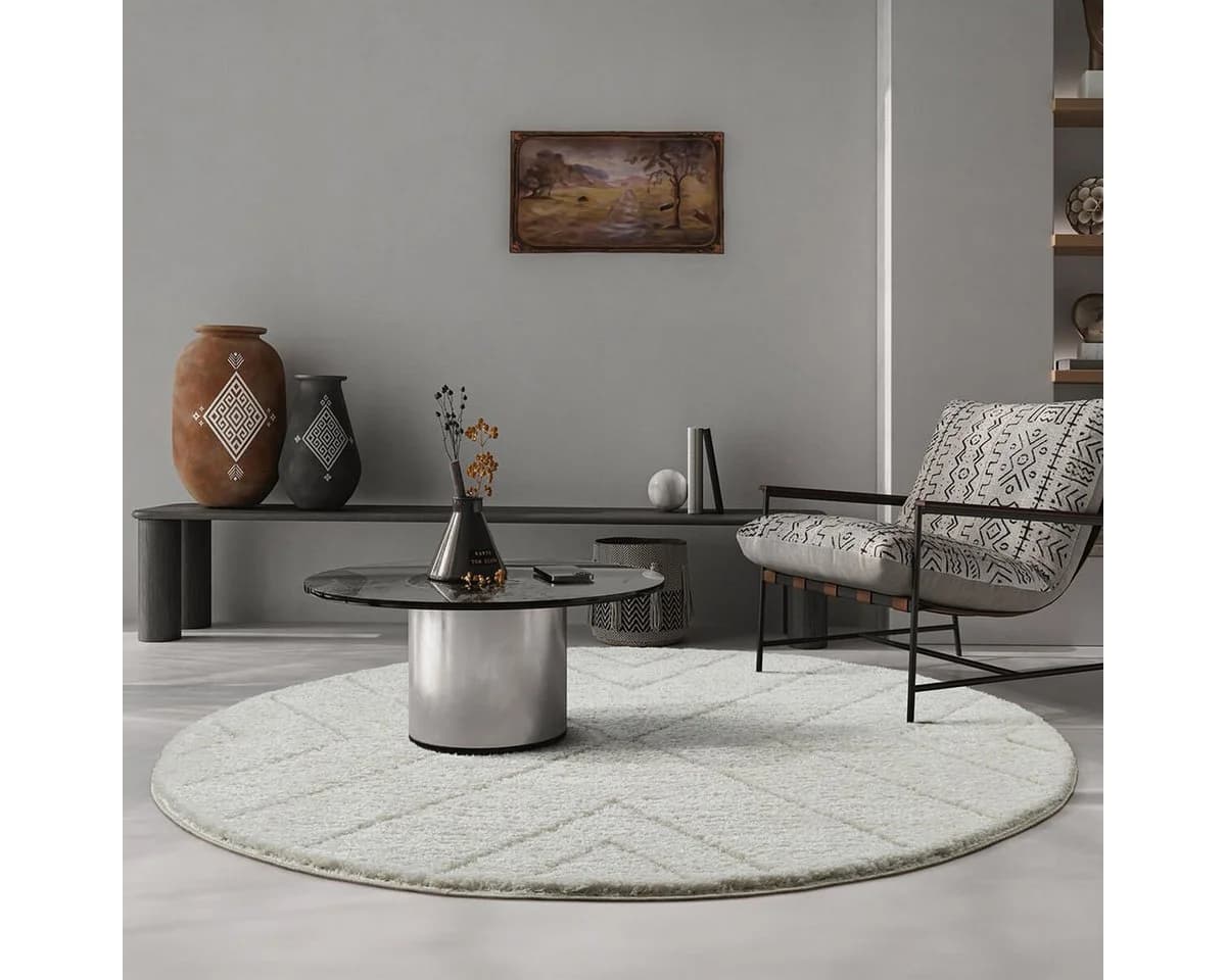 THE CARPET Bahar Shaggy Teppich Beige Grau Skandinavisch Rund - Bild 2