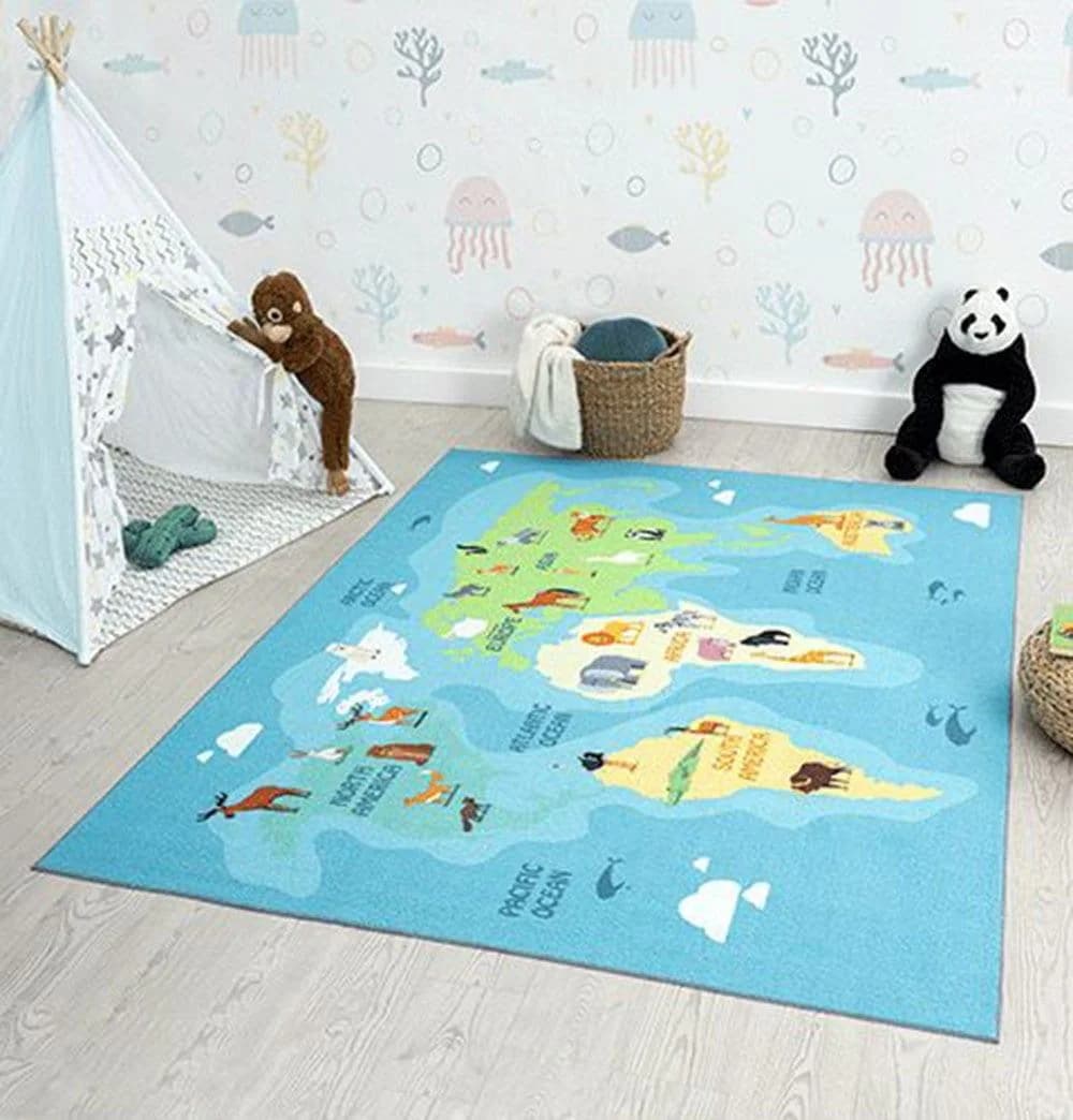 THE CARPET Happy Life Teppich Blau Kinderzimmer