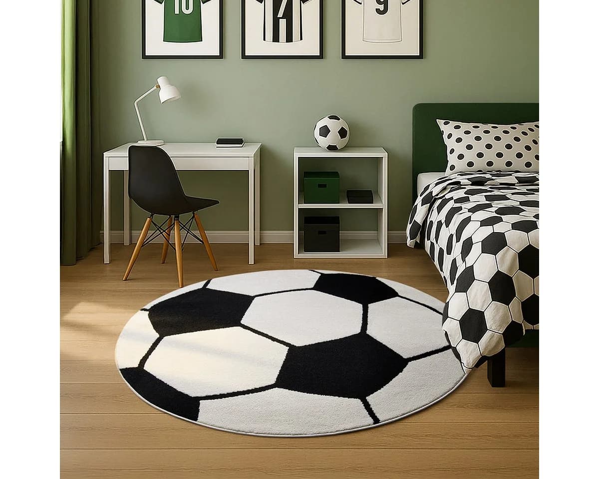 THE CARPET Kinderteppich Lou Schwarz Fußballmotiv