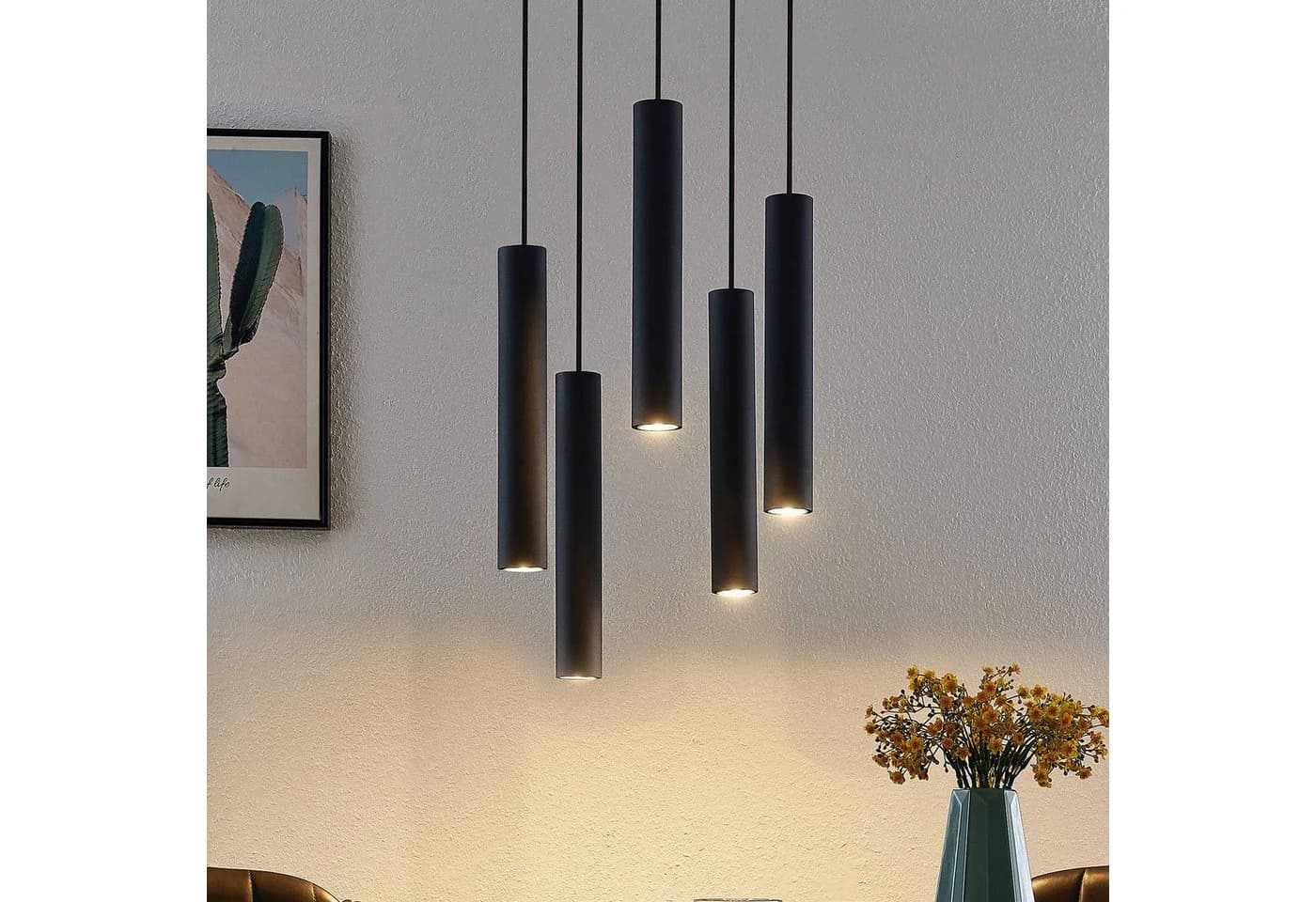 Lindby Hängeleuchte Sanad, Schwarz, 5-fach, GU10