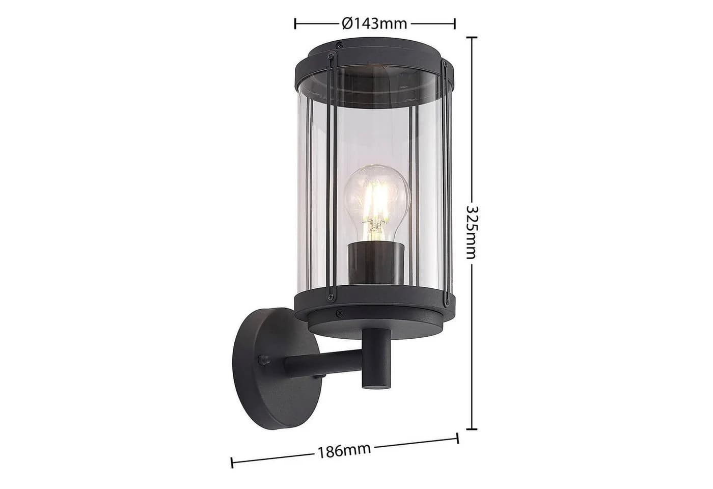 Lindby Außen-Wandleuchte Ojali Metall Schwarz IP44 1x15W - Bild 4
