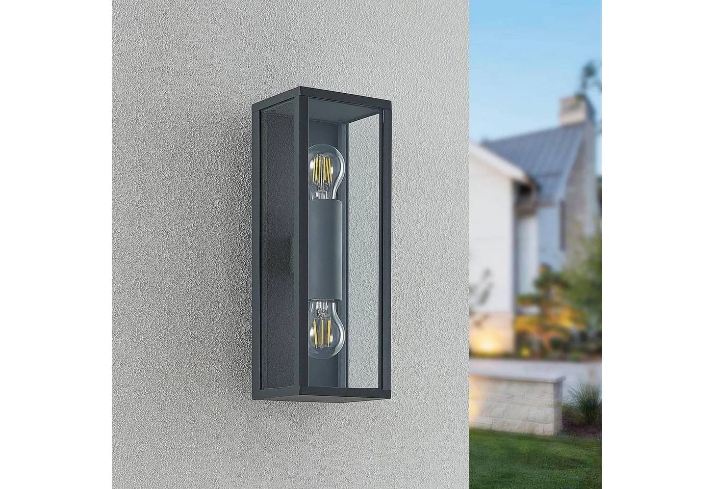 Lindby Außen-Wandleuchte Peldar Schwarz Grau Aluminium IP44 - Bild 4