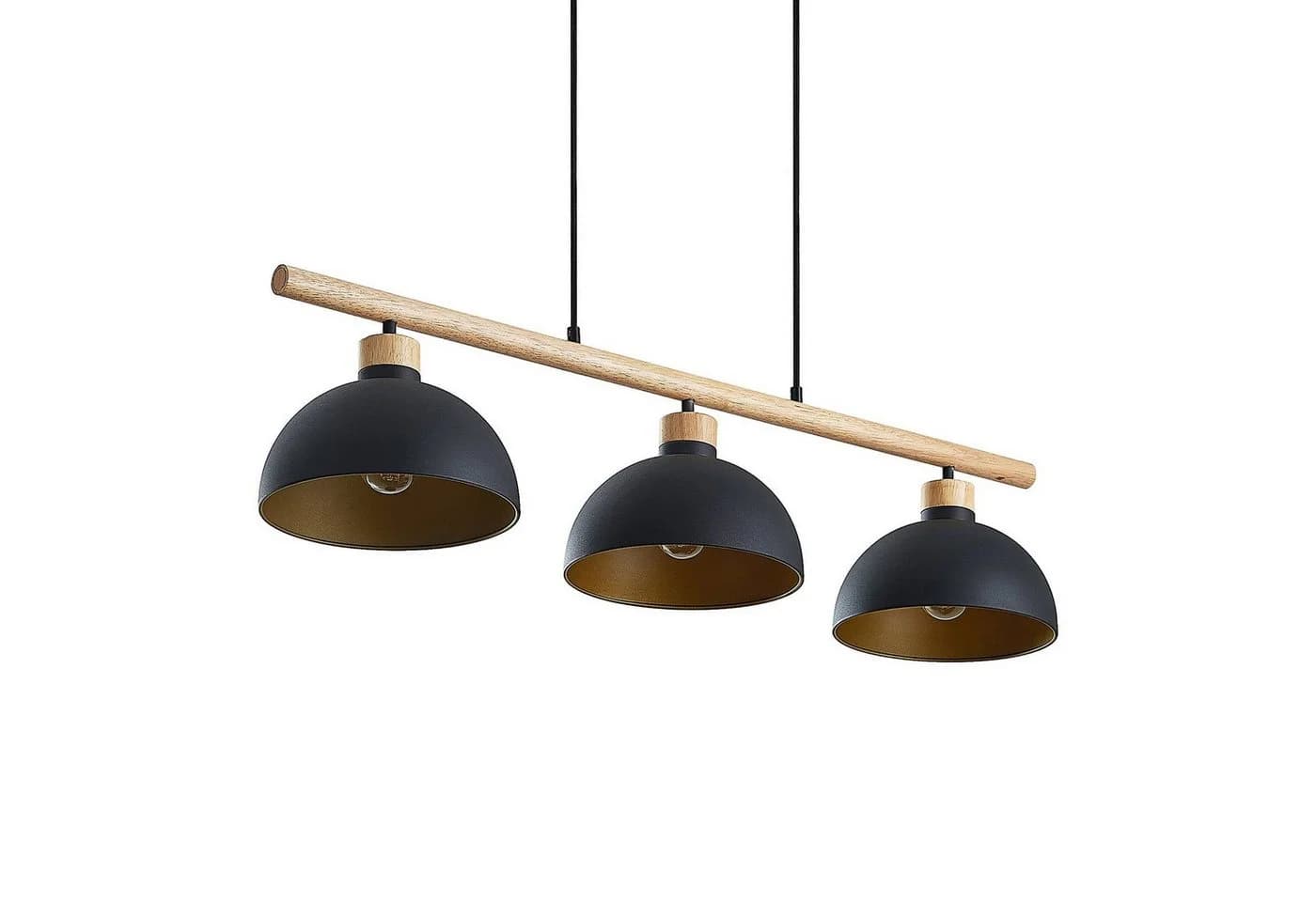 Lindby Hängeleuchte Tirzana, 3-flg., Schwarz, Metall, Holz - Bild 2